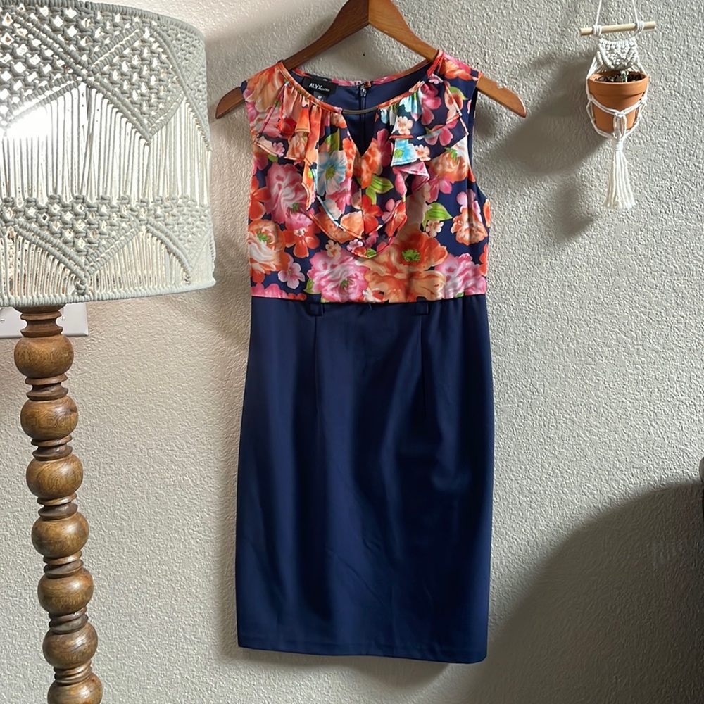 ALYX petite floral and navy blue dress